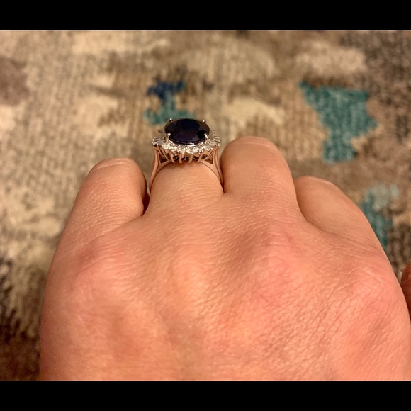 SHOW STOPPER! Sapphire and Diamond 14k White Gold - Picture 4 of 5